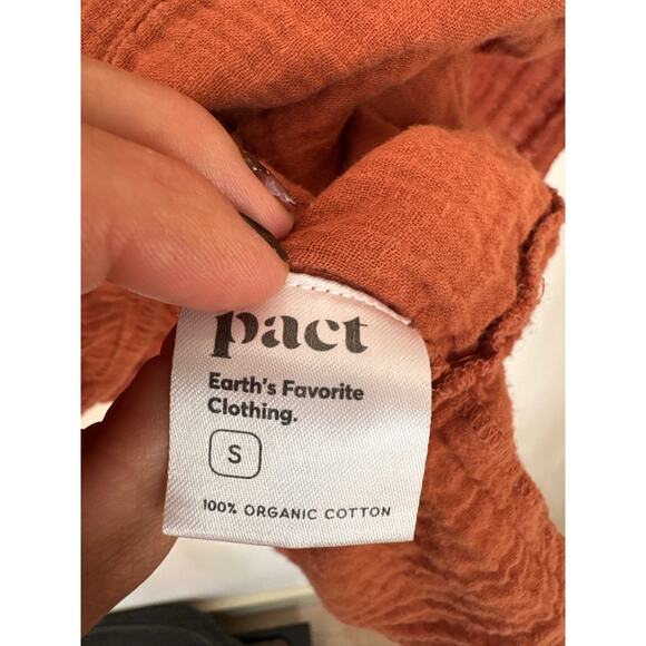 Pact Organic Cotton Gauze V-Neck Babydoll Dress Rust Orange, Size S - Picture 3 of 7
